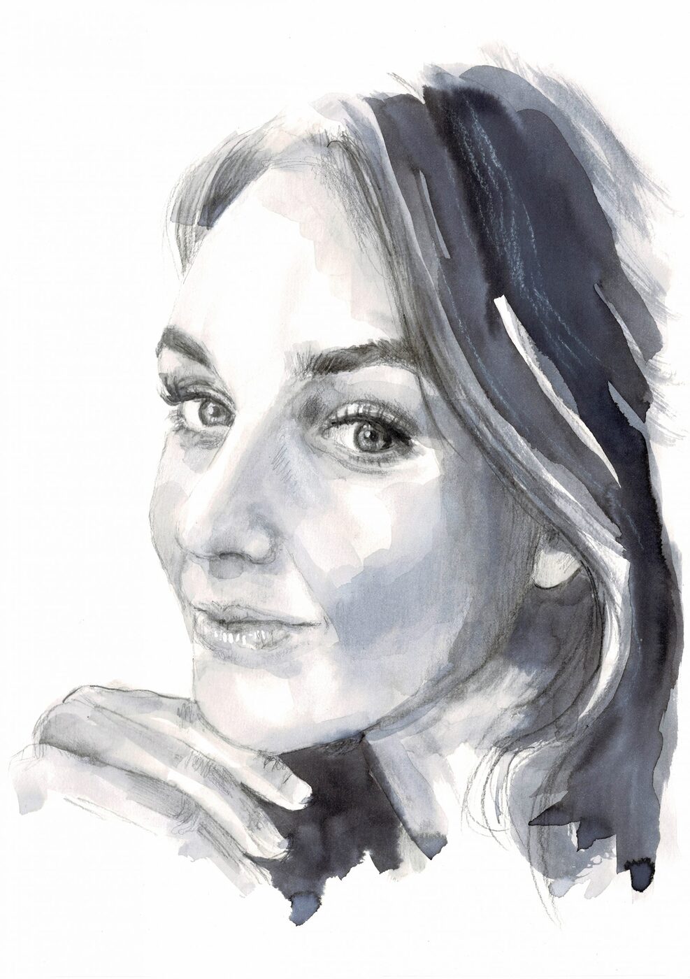 Aquarelportret van Esther Nieuwhof